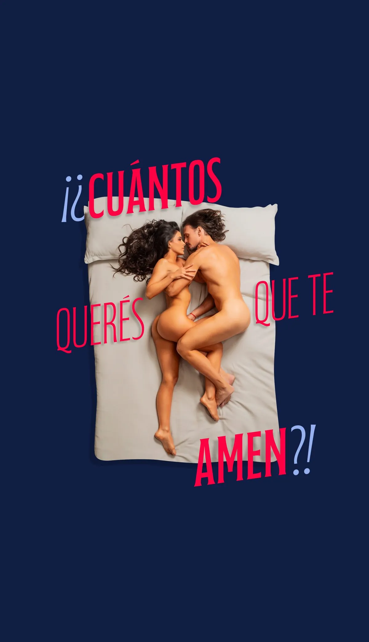 Key visual: a couple embracing on a bed seen from above, with the title in red and light blue