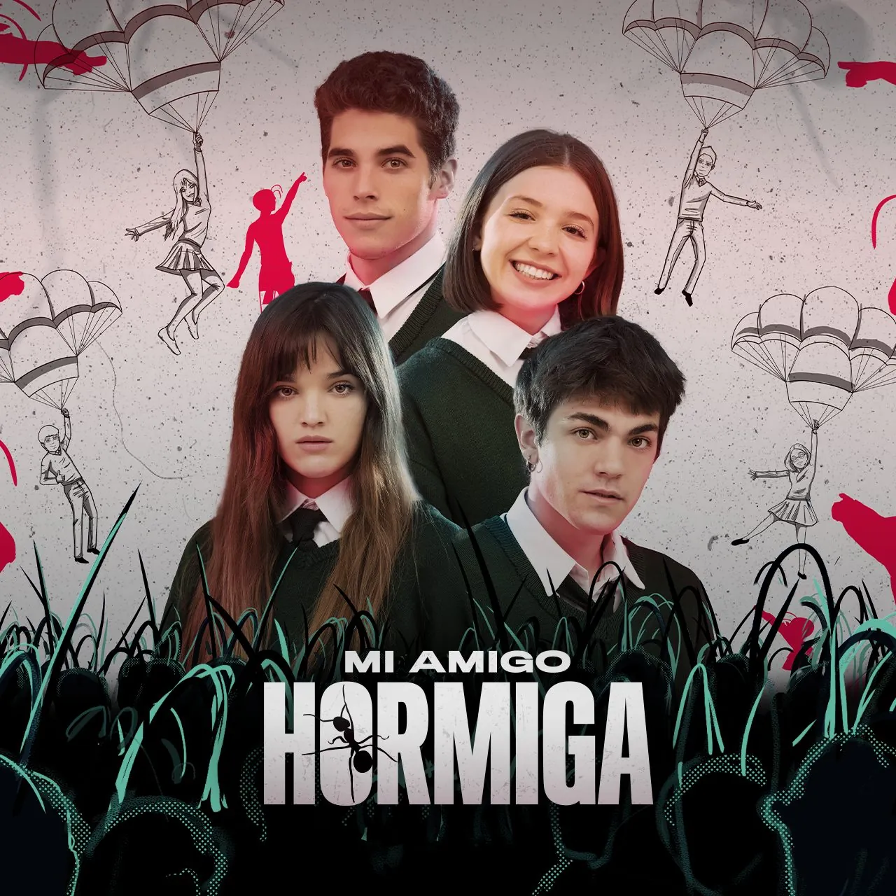 Key art de Mi Amigo Hormiga con los cuatro protagonistas e ilustraciones